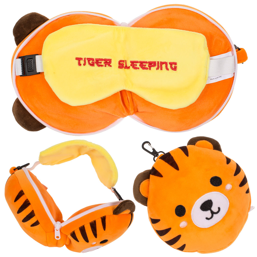 Tiger Plush Resekudde med Ögonmask