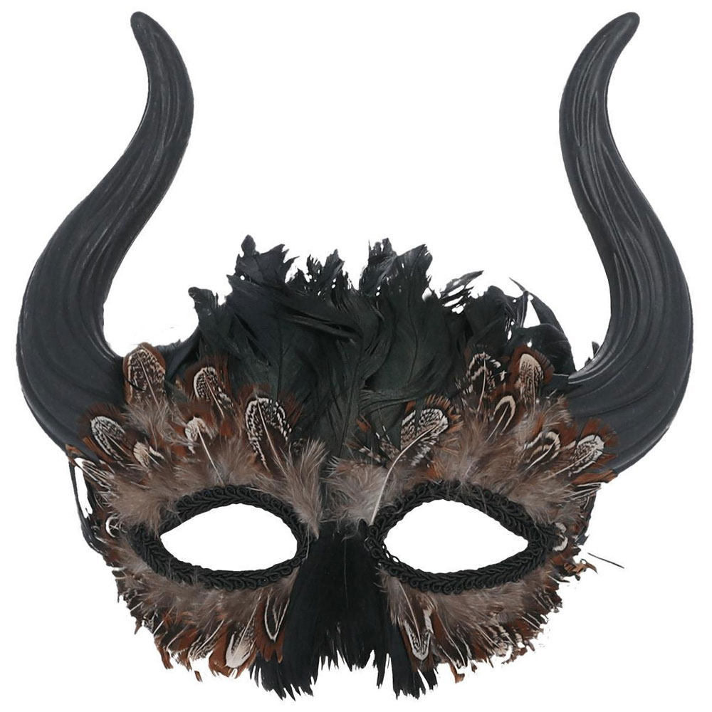 Läs mer om Venetiansk Mask med Horn och Fjädrar