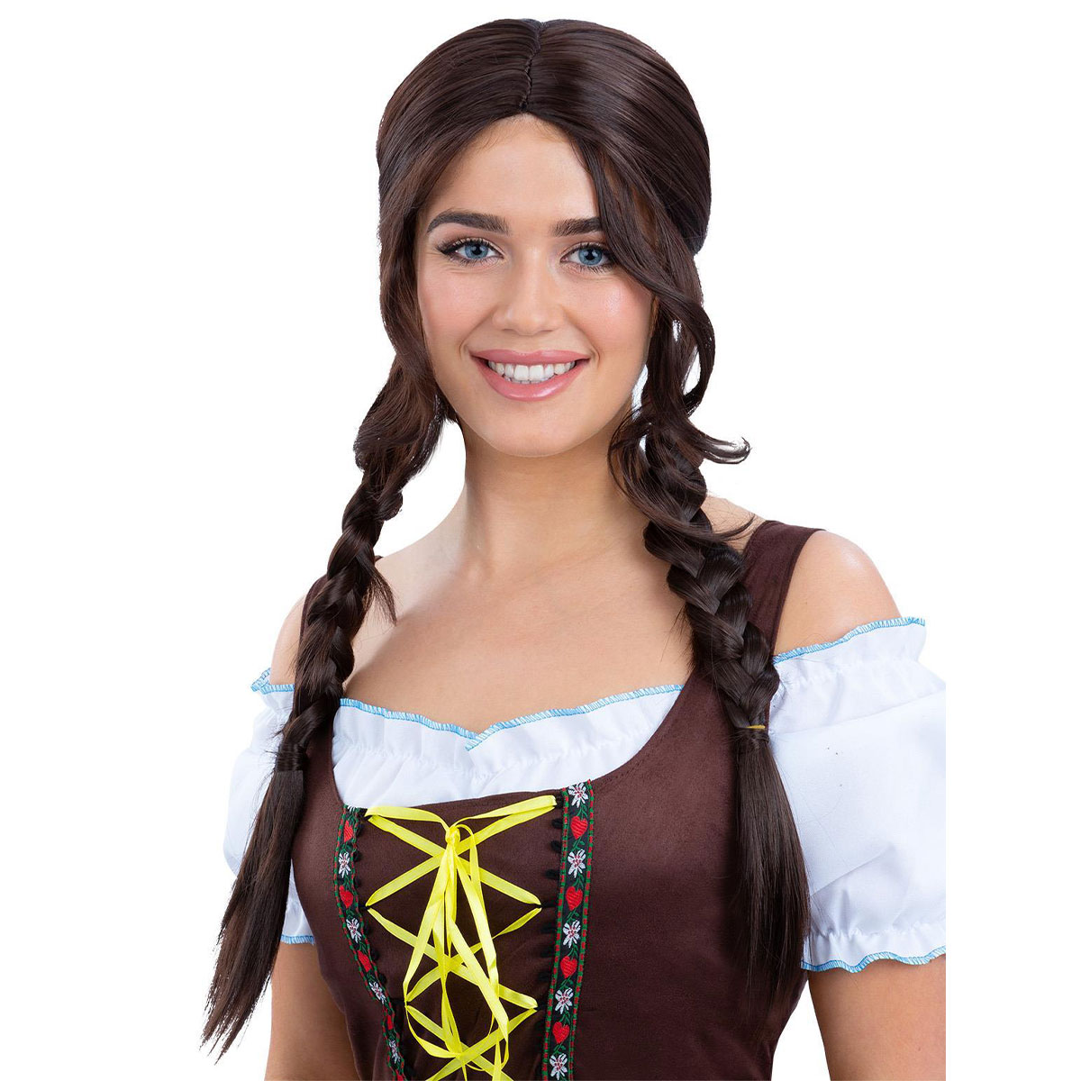 Bayersk Mörkbrun Peruk med Flätor | Högtider - Oktoberfest - Oktoberfest Peruker | Party Outlet