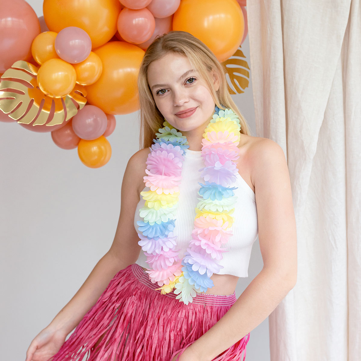 Blomhalsband Pastell 120 cm | Maskerad - Maskeradteman - Hawaii Maskerad - Hawaiikransar | Party Outlet