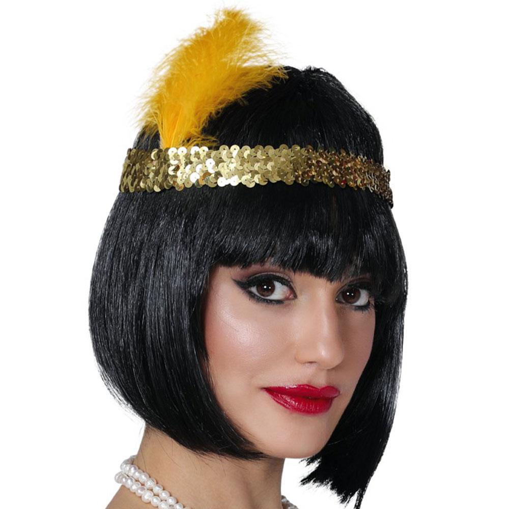 Charleston Hårband med Fjädrar Guld | Maskerad - Maskeradteman - 20-tals Maskerad | Party Outlet