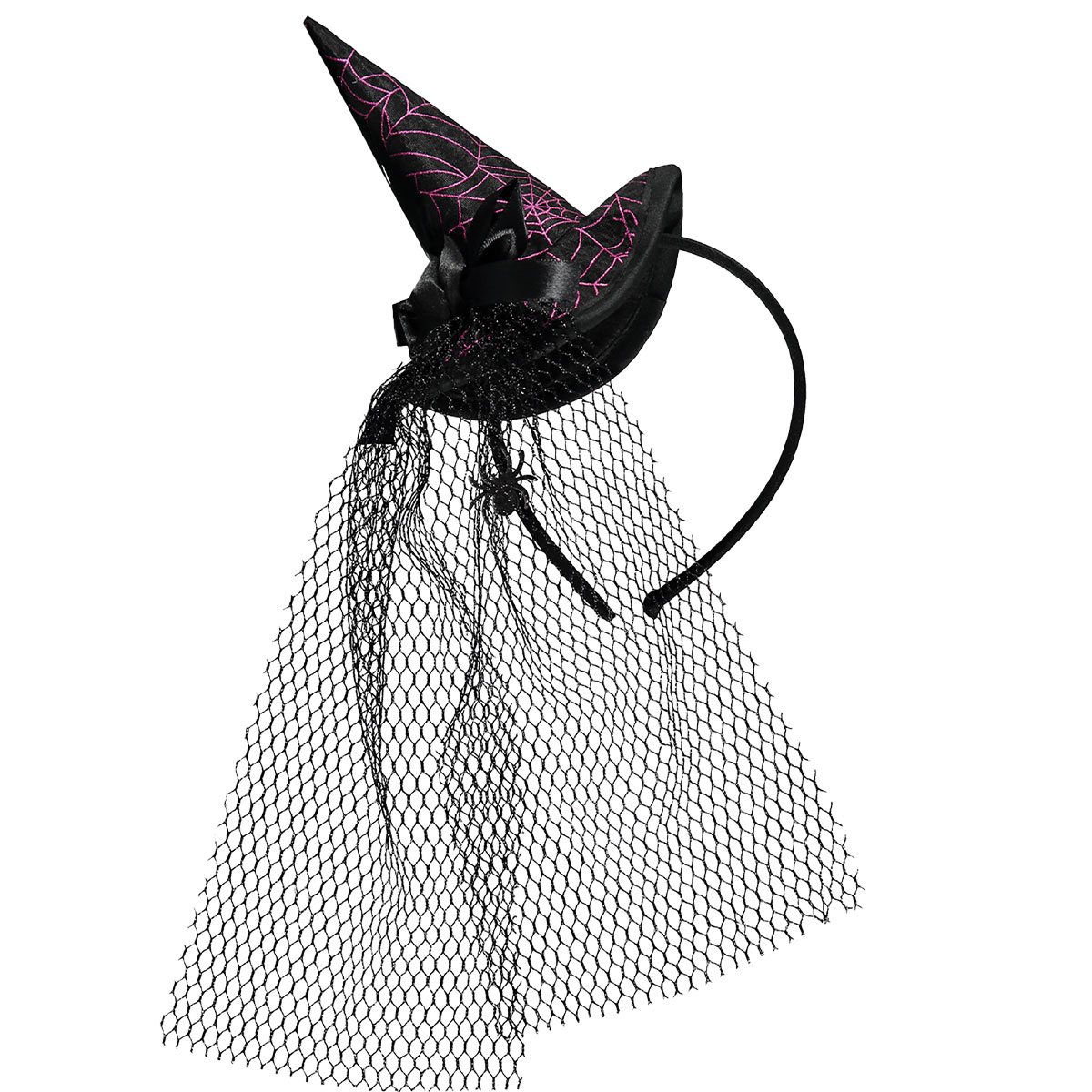 Diadem Häxhatt med Rosett & Nättyg | Högtider - Halloween - Halloween kostymer - Häxa Maskerad - Häxhattar | Party Outlet