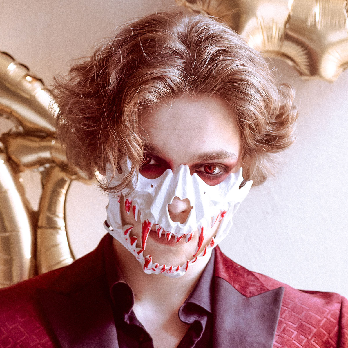 Dödskalle Halvmask med Blodiga Tänder | Högtider - Halloween - Halloween kostymer - Vampyr maskerad | Maskeradspecialisten