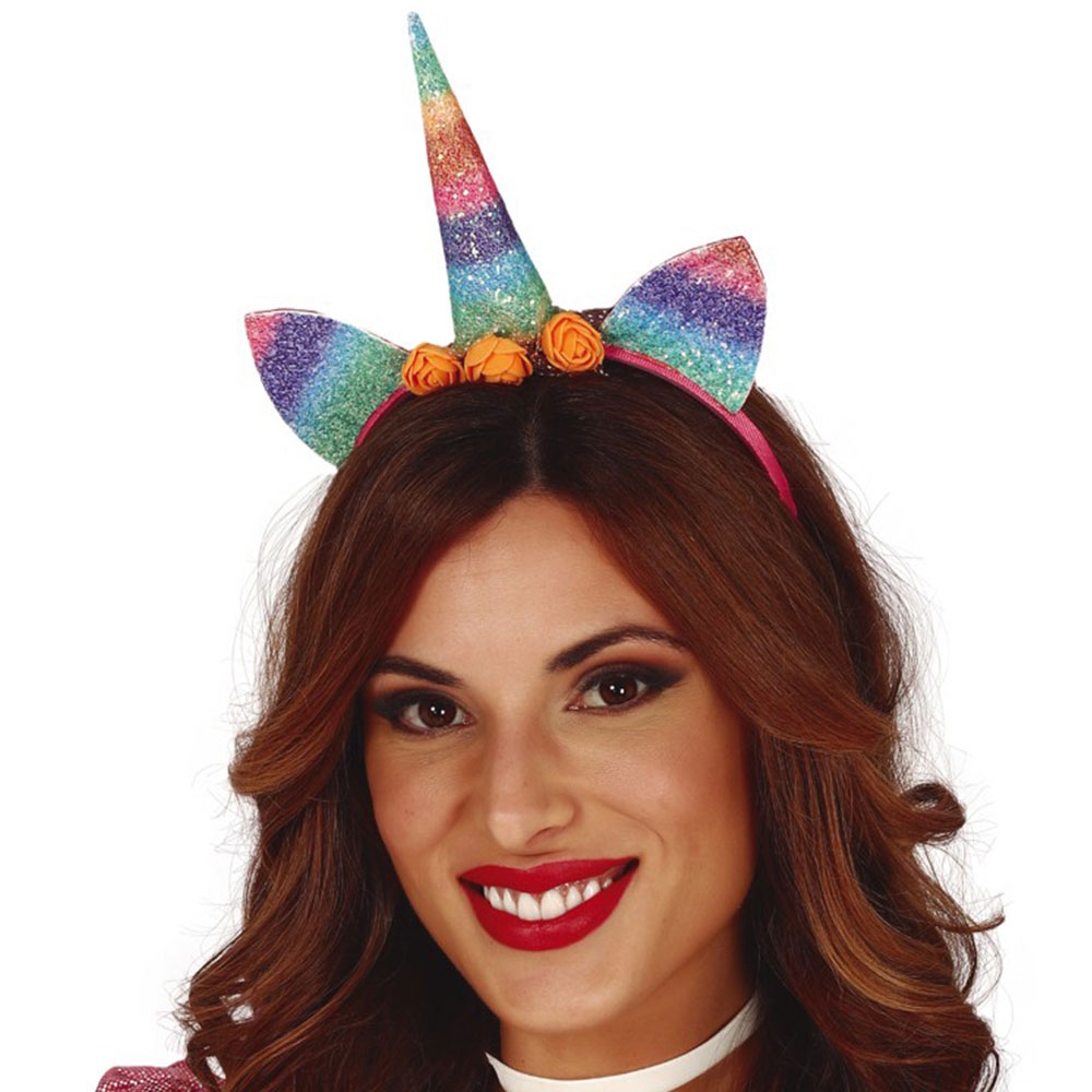 Enhörning Diadem med Blommor | Maskerad - Maskeradteman - Djur Maskerad - Enhörning Maskerad | Party Outlet
