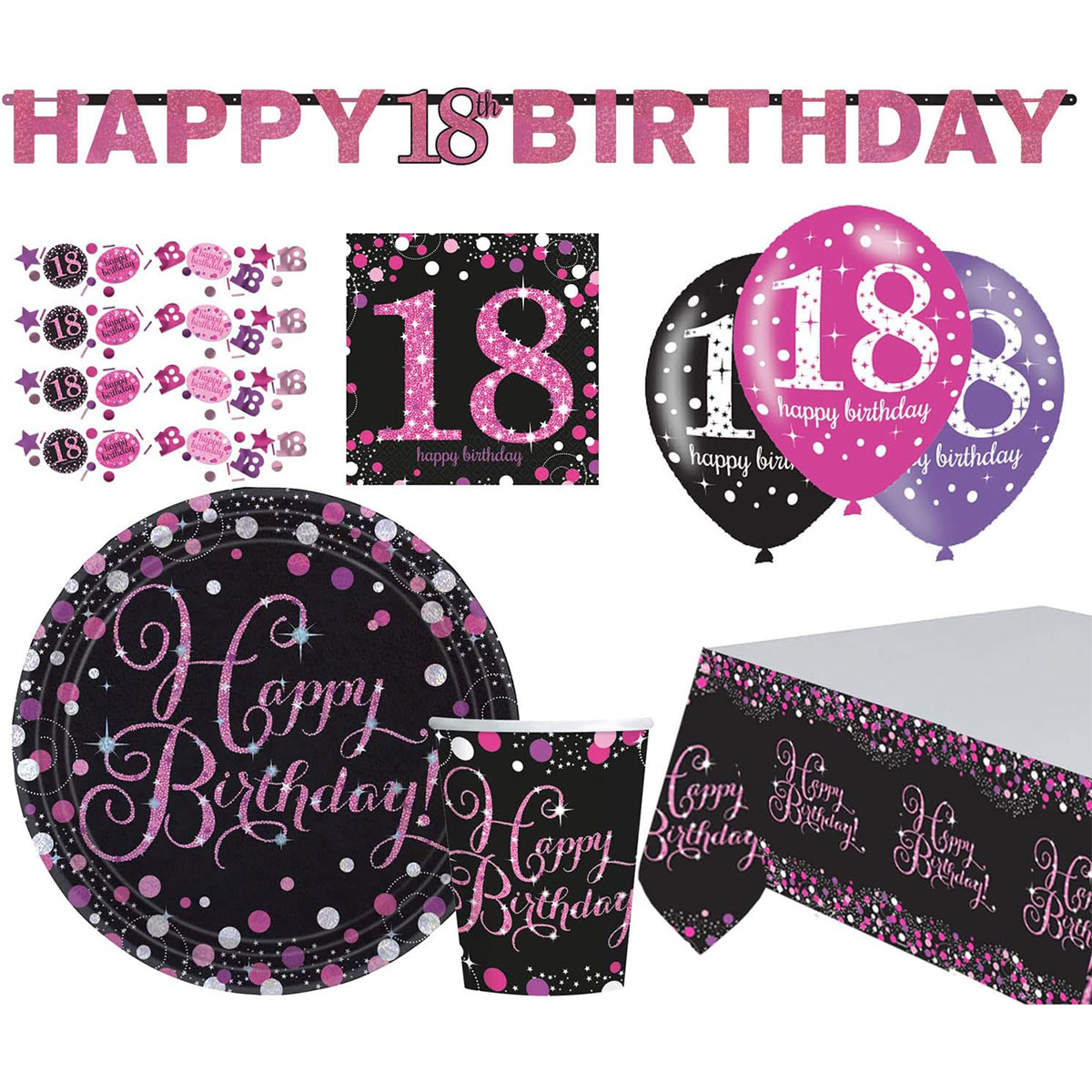 Födelsedagsset Glitter Rosa 18 år 41-pack