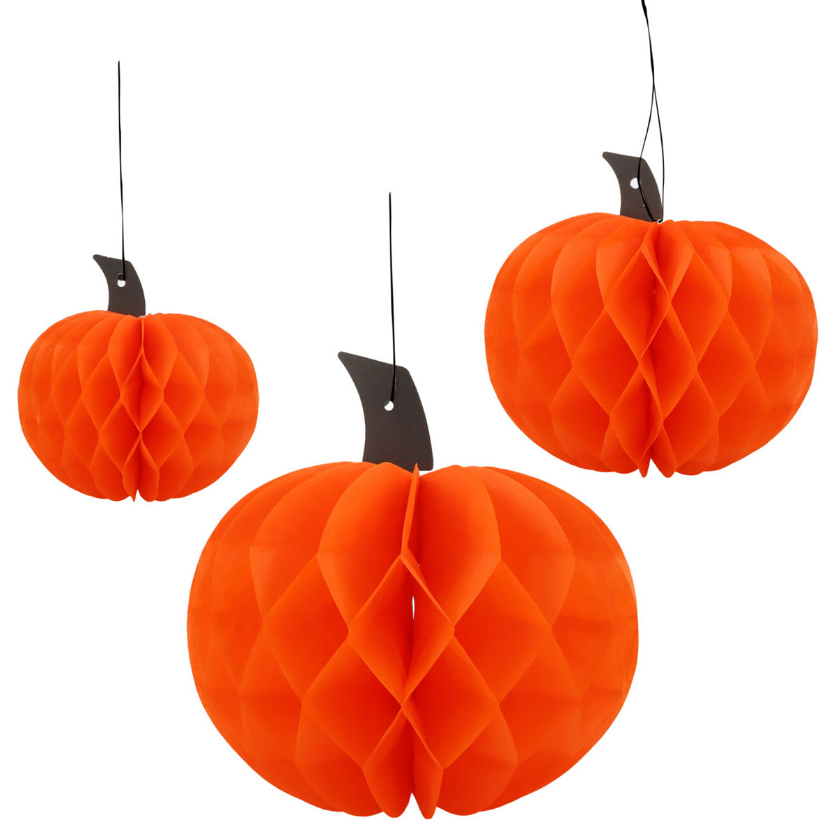 Hängande Honeycomb Pumpor 3-pack | Högtider - Halloween - Halloween dekoration | Party Outlet