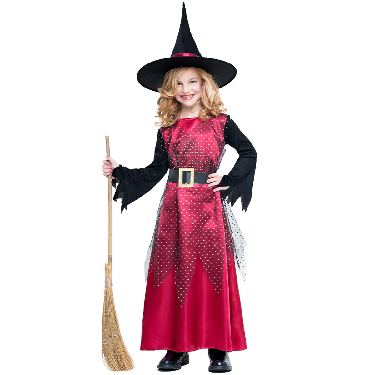 Häxa Maskeraddräkt Röd/Svart Barn | Högtider - Halloween - Halloween kostymer - Häxa Maskerad - Häxdräkter | Party Outlet