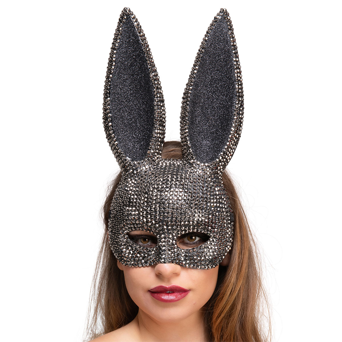 Kanin Halvmask med Strass | Högtider - Påsk - Påsk utklädnad | Party Outlet