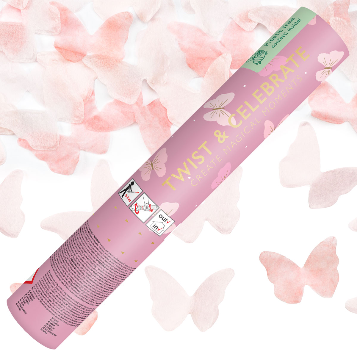 Konfettikanon Rosa Fjärilar 20 cm | Festartiklar - Dekoration - Konfetti - Konfettikanoner | Party Outlet