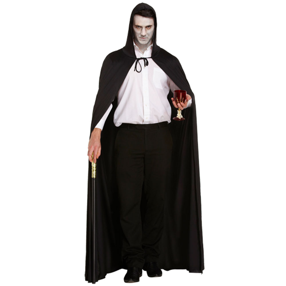 Lång Svart Mantel med Huva | Högtider - Halloween - Halloween kostymer - Vampyr maskerad - Vampyrdräkter | Party Outlet