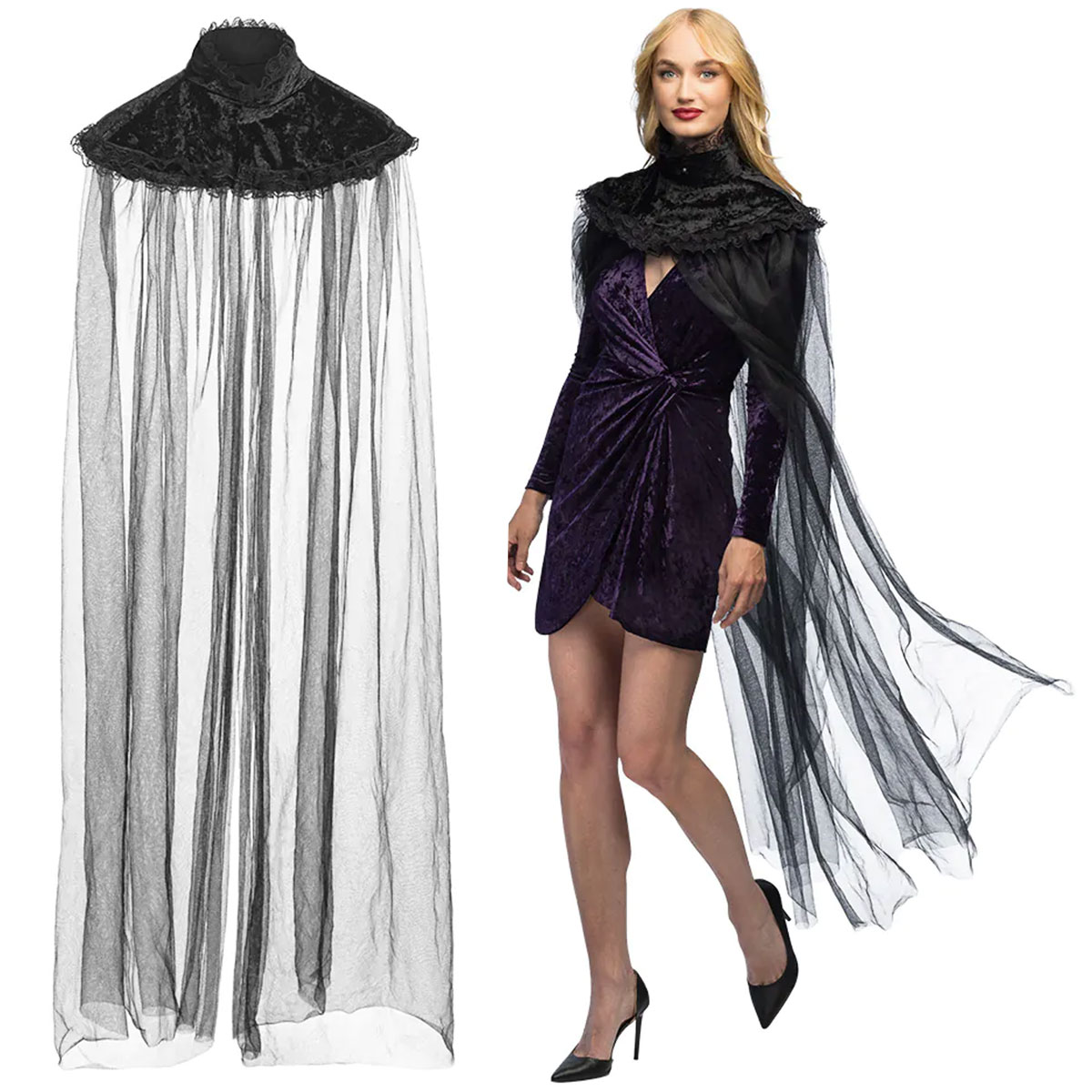 Mantel med Hög Krage Svart | Maskerad - Tillbehör - Capes | Party Outlet