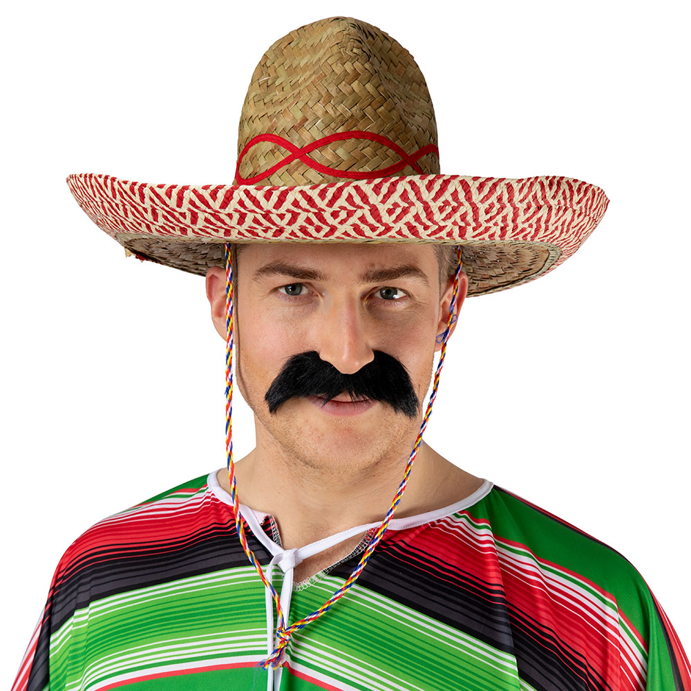 Mexikansk Sombrero Stråhatt Beige/Röd