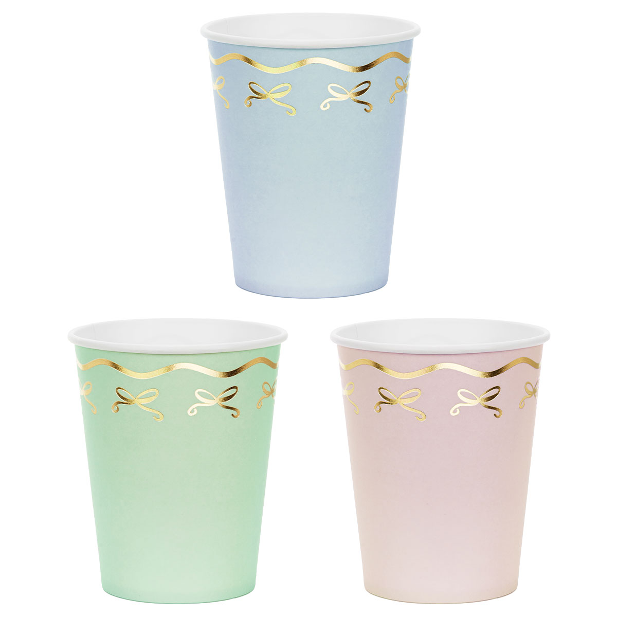 Pappersmuggar Pastell med Guldrosetter 6-pack | Kalasteman - Barnkalas - Pastell Kalas | Party Outlet