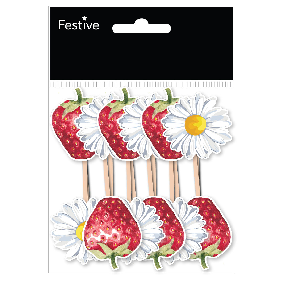 Partypinnar Prästkragar/Jordgubbar 12-pack | Högtider - Midsommar - Midsommardukning | Party Outlet