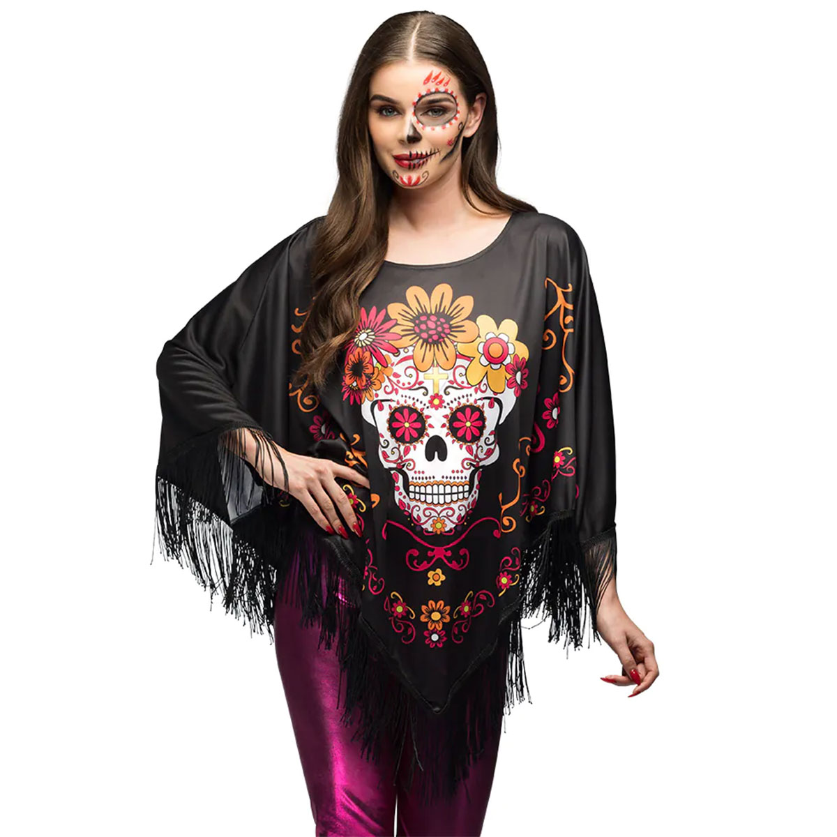Poncho med Huva Catrina | Högtider - Halloween - Halloween kostymer - Day of the Dead maskerad | Party Outlet