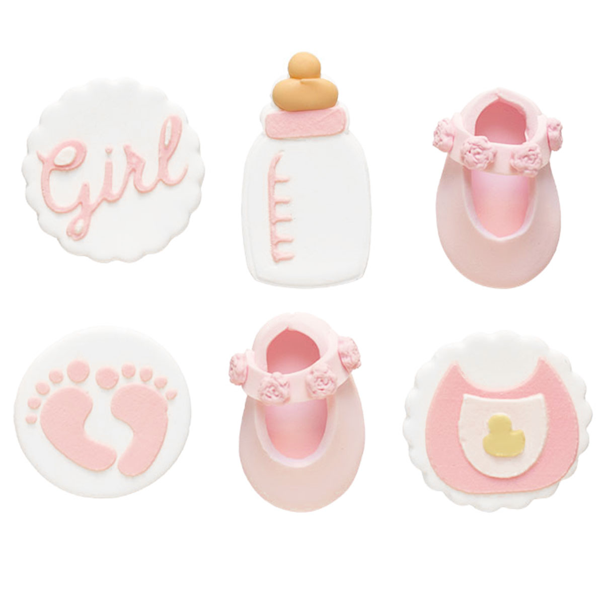 Sockerdekorationer Baby Shower Rosa/Vit 6-pack