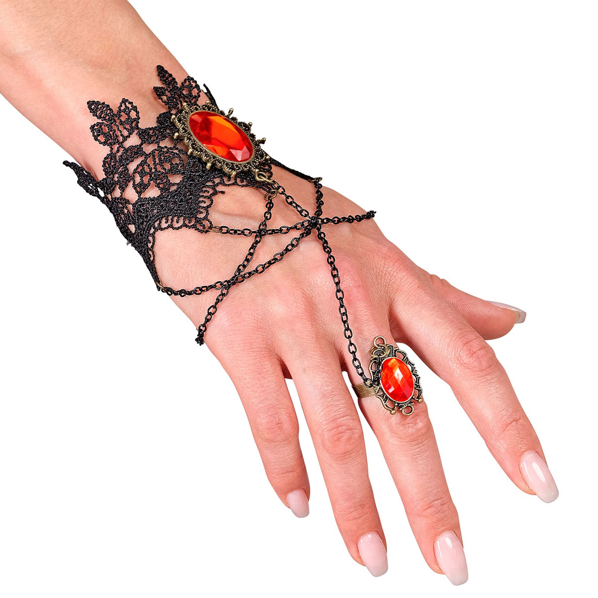 Spetsarmband med Ring Svart/Röd | Högtider - Halloween - Halloween kostymer - Häxa Maskerad | Party Outlet