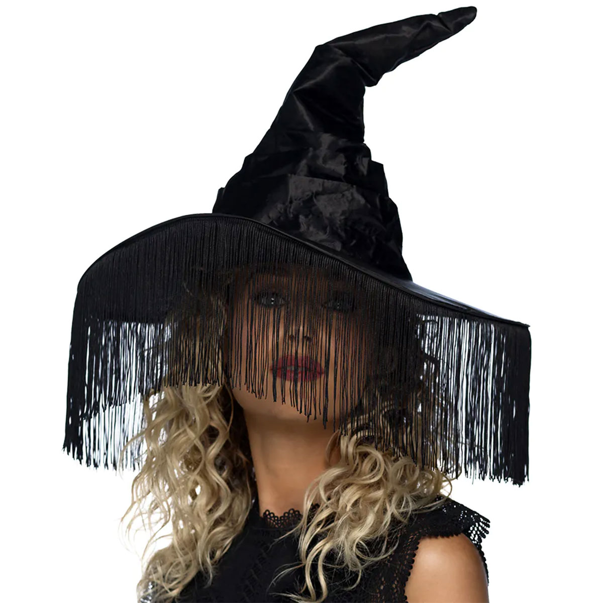 Svart Häxhatt med Fransar | Högtider - Halloween - Halloween kostymer - Häxa Maskerad - Häxhattar | Party Outlet
