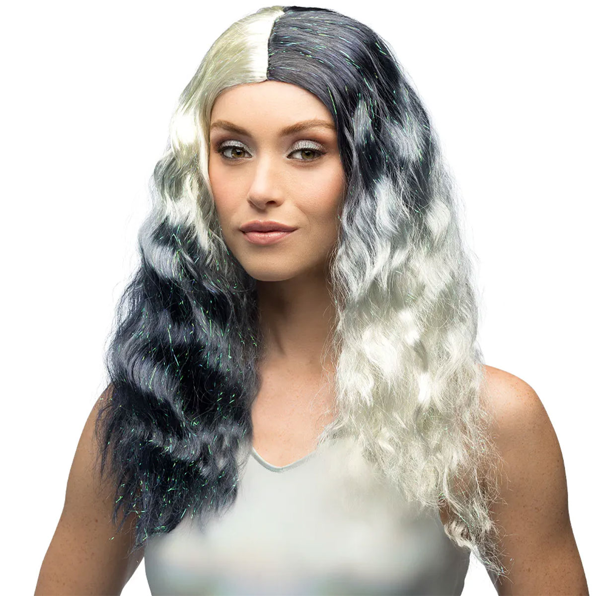 Svartvit Peruk med Glitterstrimmor | Högtider - Halloween - Halloween kostymer - Vampyr maskerad | Party Outlet
