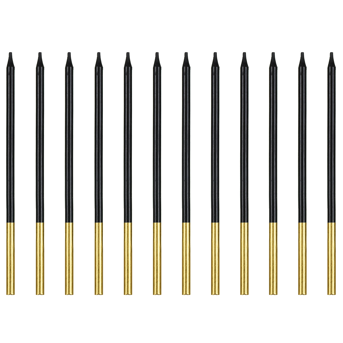 Tårtljus Långa Svart/Guld 12-pack | Högtider - Bröllop - Tårtdekoration Bröllop | Party Outlet