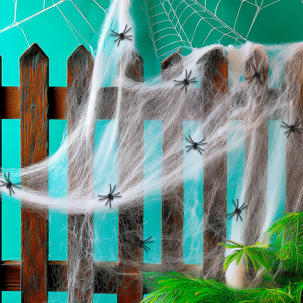Vitt Spindelnät med Spindlar 200g | Högtider - Halloween - Halloween dekoration | Party Outlet