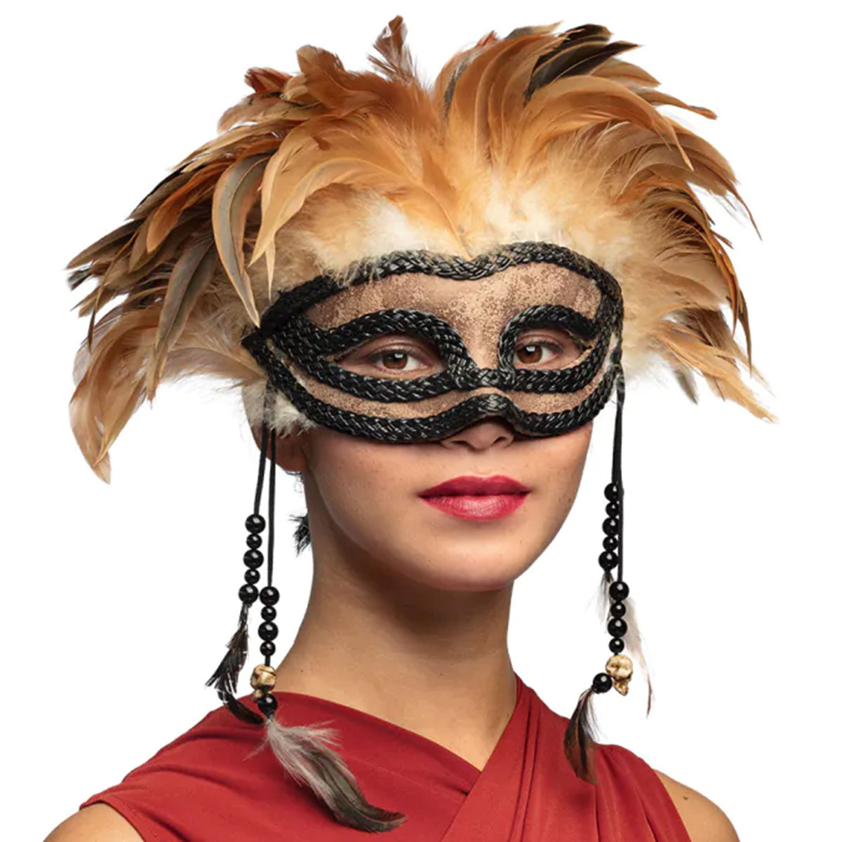Voodoo Halfmask med Fjädrar | Högtider - Halloween - Halloween tillbehör | Party Outlet